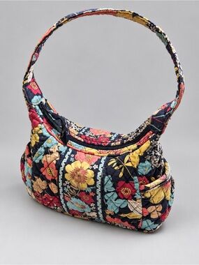 Quilted Floral Shoulder Bag in Navy, Yellow & Coral